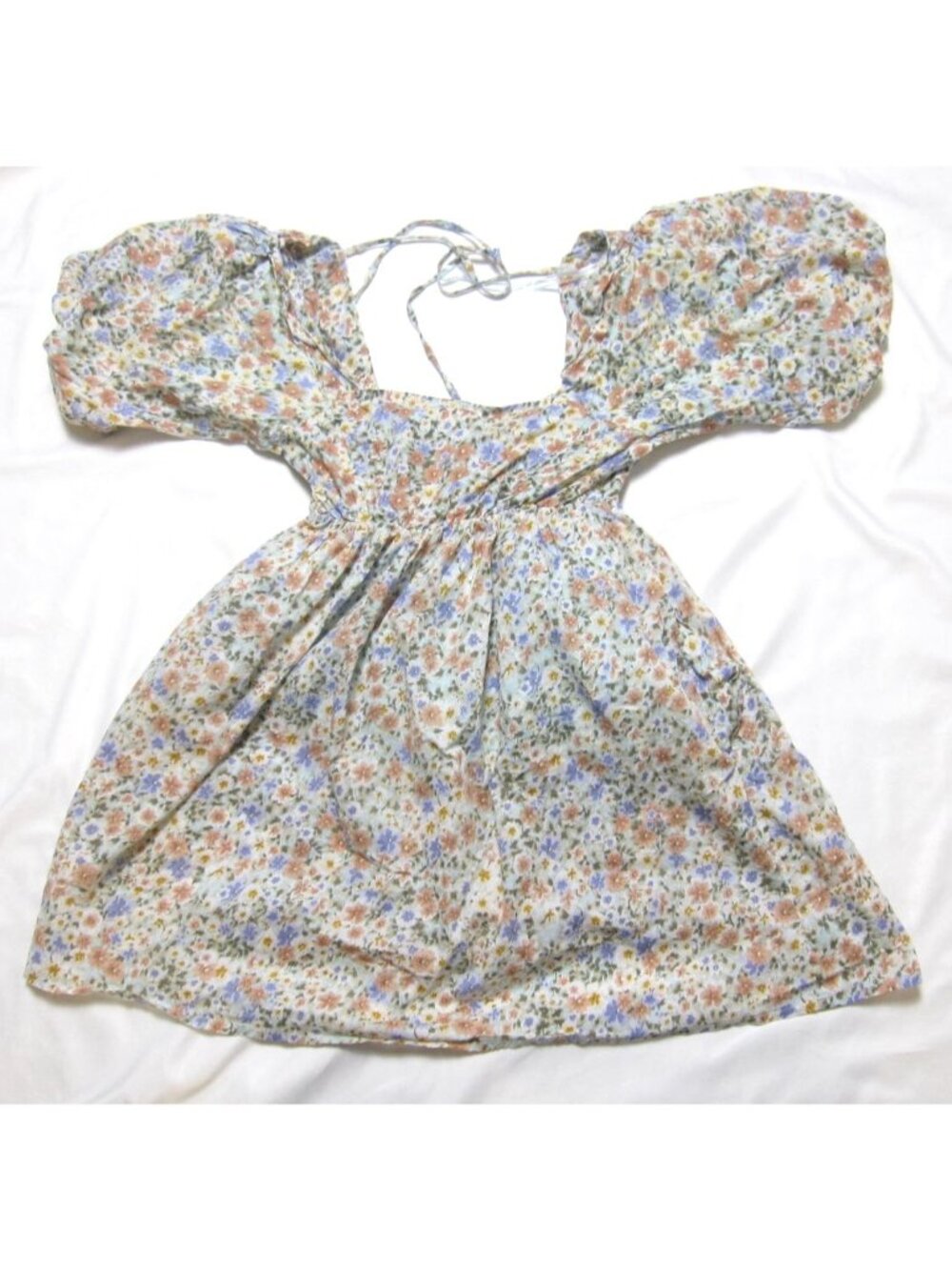 Mable Smocked Bodice Floral Dress Sz S Cottagecore Coquette Puff Sleeve Ruffle